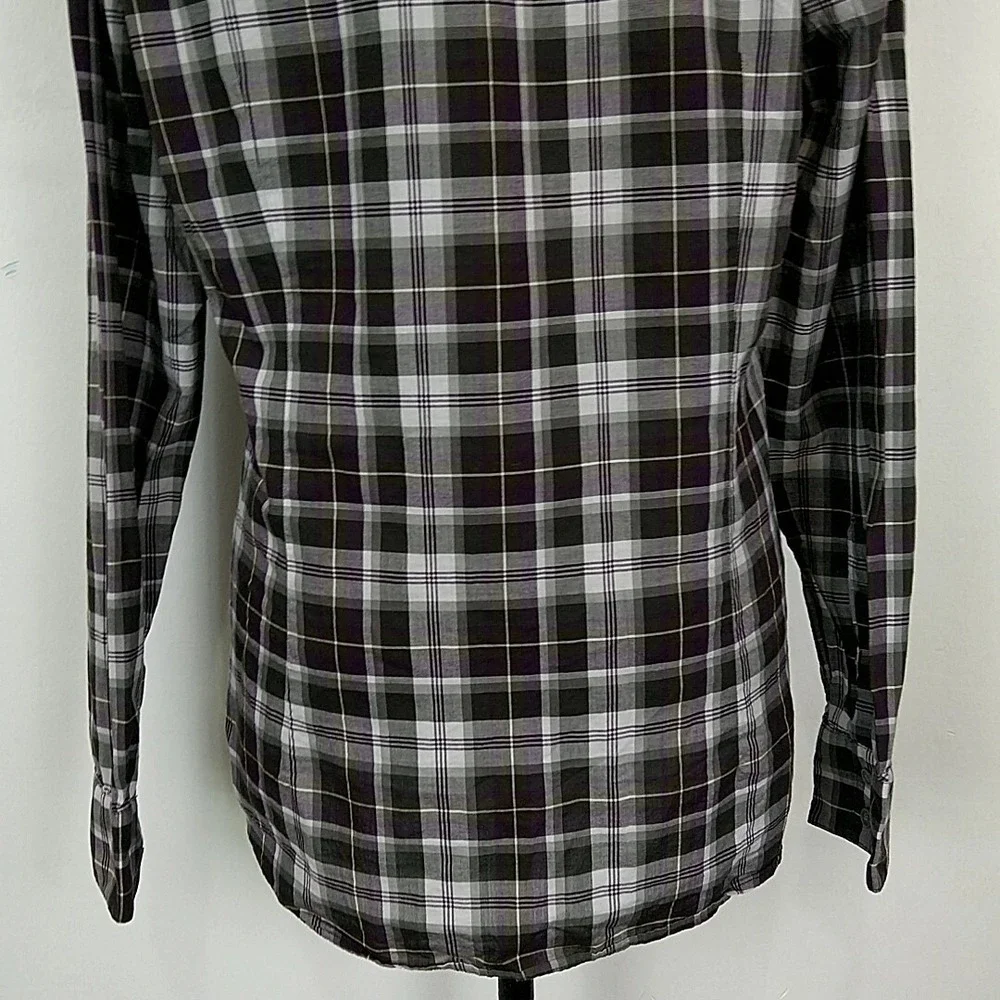 John Varvatos U.S.A. Button Down Shirt Mens M Black White Plaid Long Sleeve